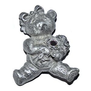 Vintage SIGNED SPOON PEWT 1116 Brooch Teddy Bear with Amethyst Stone Pewter